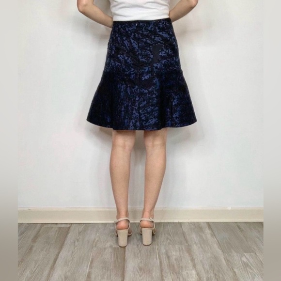 REISS regencycore brocade mini skirt flared navy black textured whimsigoth US 4 - Picture 3 of 14